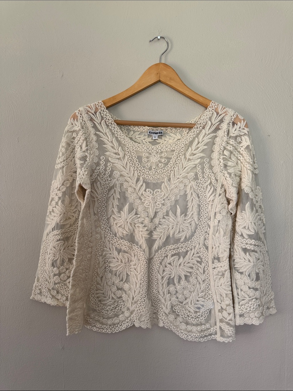 Express Cream Embroidered Crochet Tunic Top XS